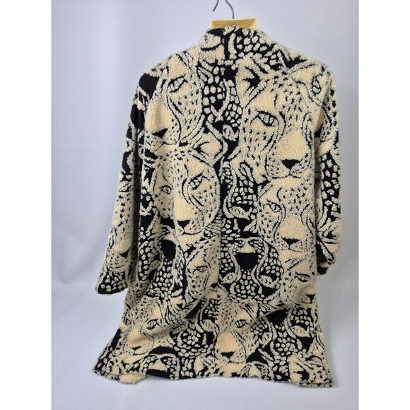 FARM Rio Women Midnight Leopard Long Fleece Cardigan Black Cream Coat Size Small - Picture 4 of 6